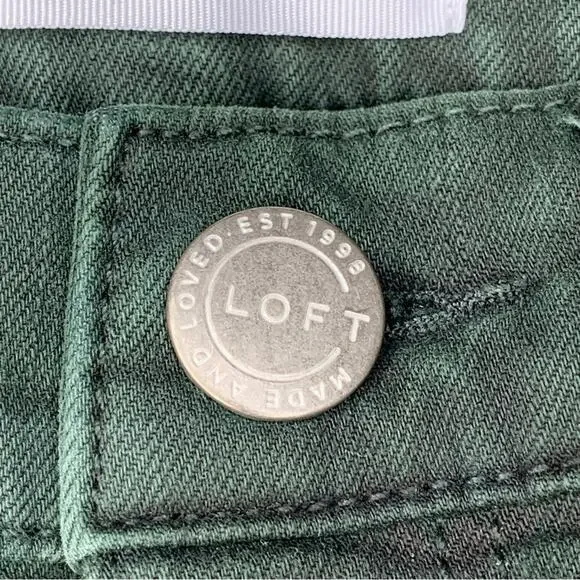 Loft Skinny Jeans Double Frayed Hem 5 Working Pockets Belt Loops Green Size 26 - Picture 13 of 14
